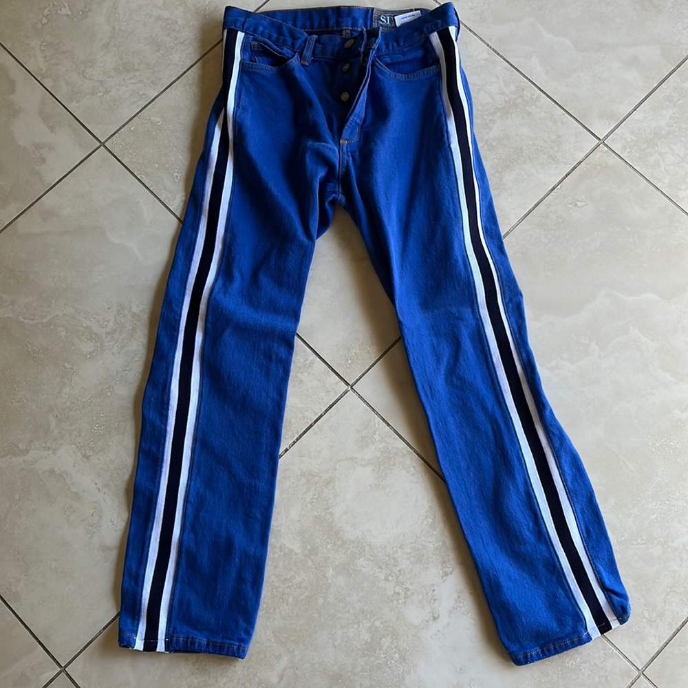 Siwy blue denim jeans. -  have black and white stripes down the sides